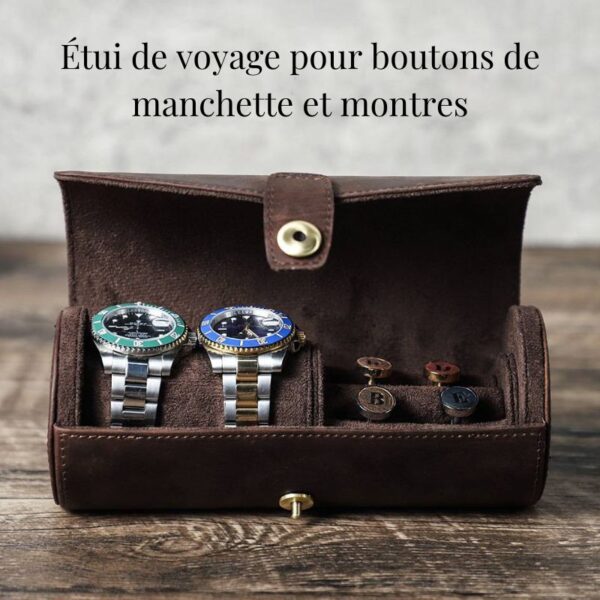 Pochette rangement bijoux compacte pour ranger deux montres et boutons de manchette