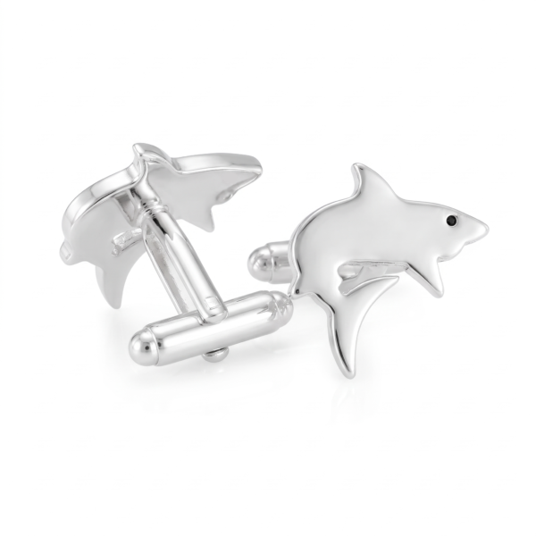Boutons de manchette requin argentés
