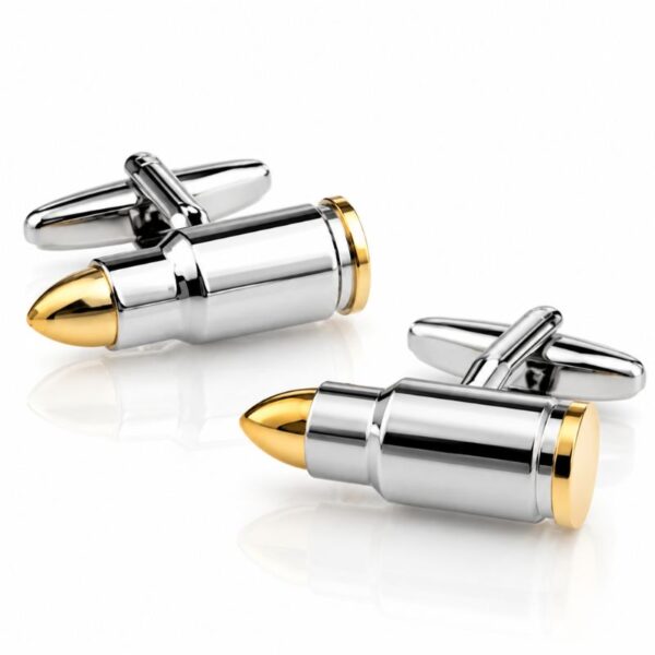 Paire de boutons de manchette cartouche bicolores en argent et or