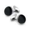 Boutons de manchette ronds en acier et émail noir