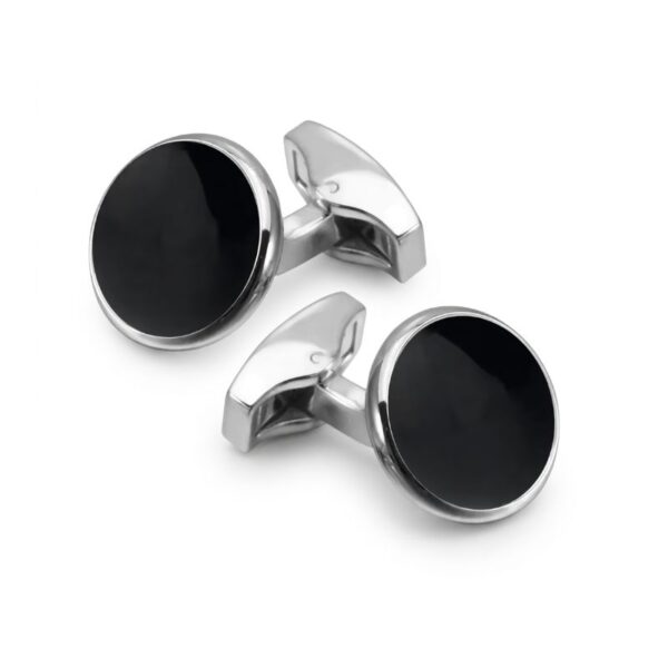 Boutons de manchette ronds en acier et émail noir
