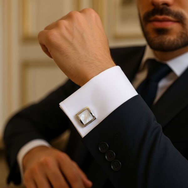Boutons de manchette nacre blanc