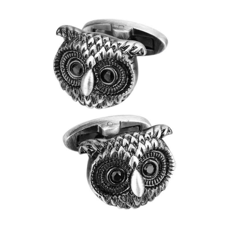 Boutons de manchette hibou argenté