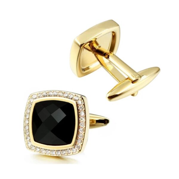 Bouton de manchette femme Onyx carré avec contour scintillant