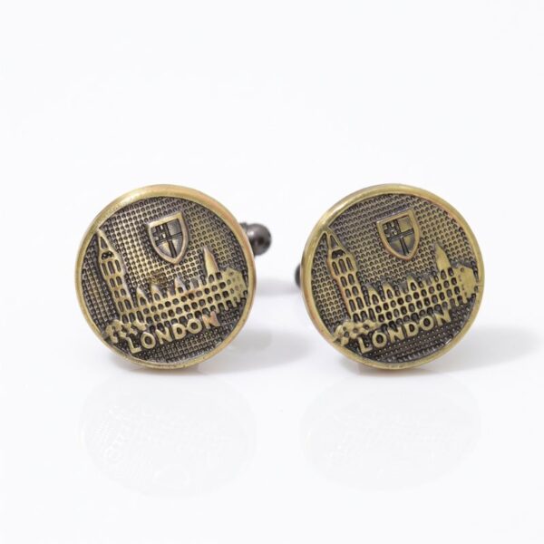 Boutons de manchette en bronze antique avec gravure du Palais de Westminster et de Big Ben
