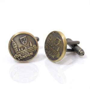Paire de boutons de manchette vintage représentant le Parlement britannique (Palais de Westminster) à