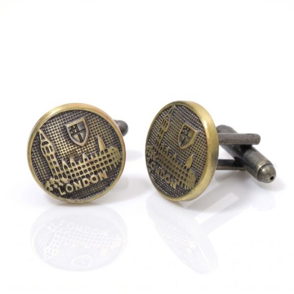Paire de boutons de manchette vintage représentant le Parlement britannique (Palais de Westminster) à
