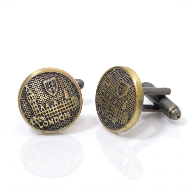 Paire de boutons de manchette vintage représentant le Parlement britannique (Palais de Westminster) à