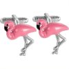 Bouton de manchette femme flamant rose original en métal argenté