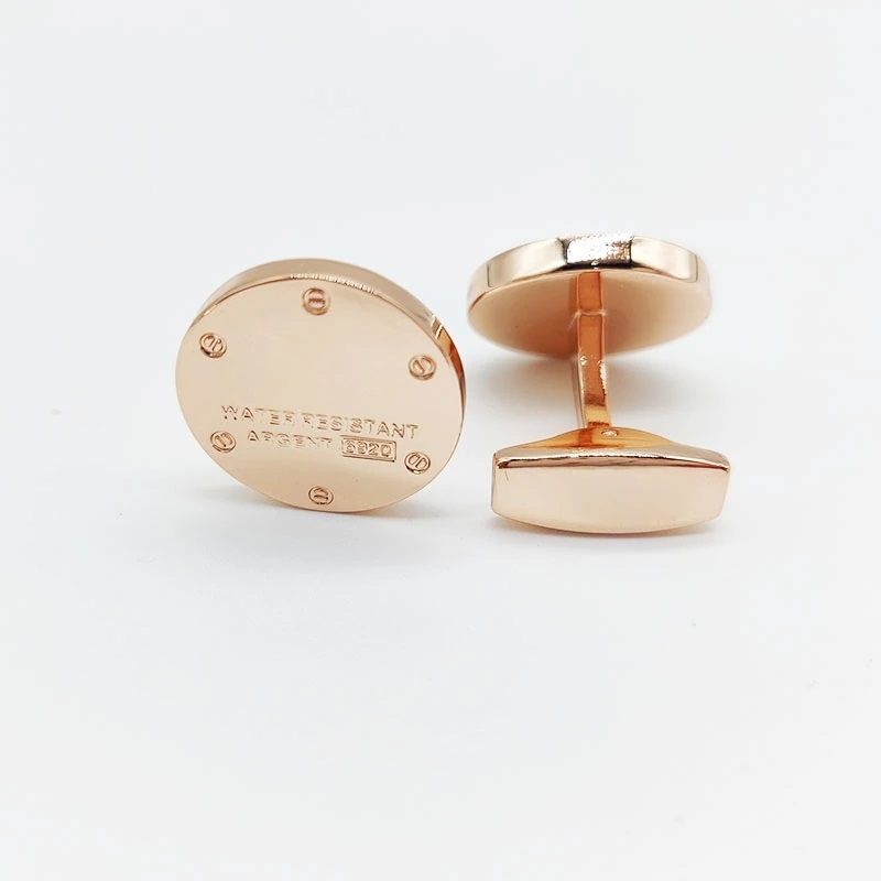 Boutons de manchette ronds en or rose style dos de montre