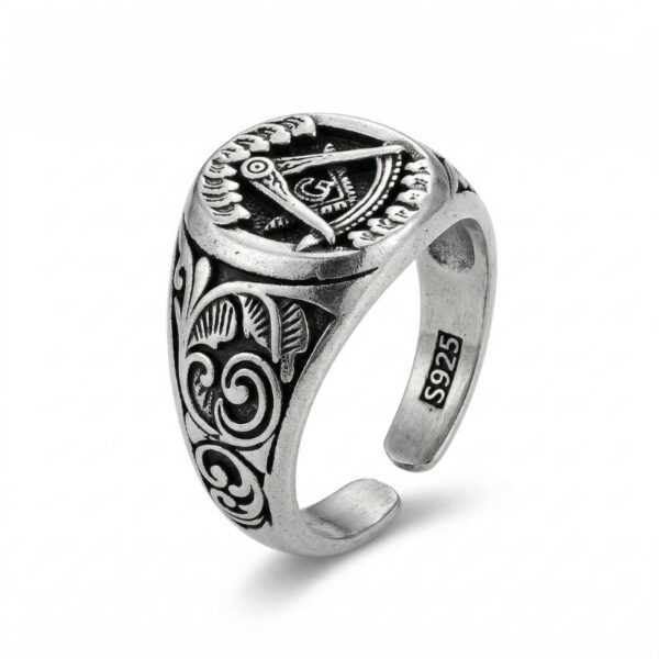 bague franc macon finition argent antique