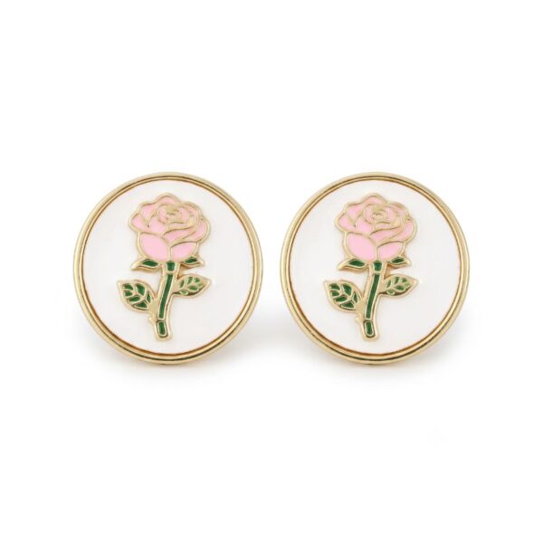 Boutons de manchette dorés pour femme avec motif rose