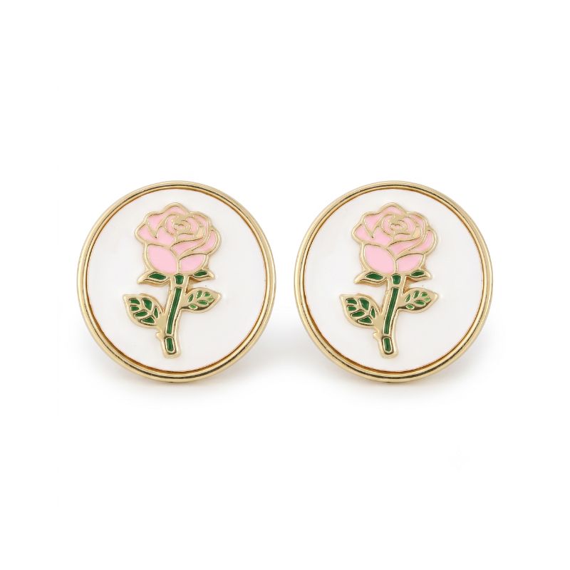 Boutons de manchette dorés pour femme avec motif rose