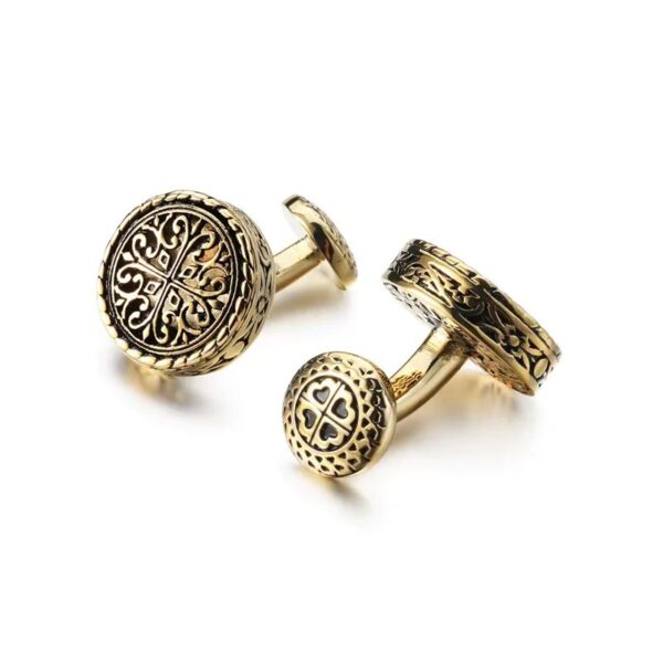 Paire de boutons de manchette rétro pour homme en cuivre plaqué or